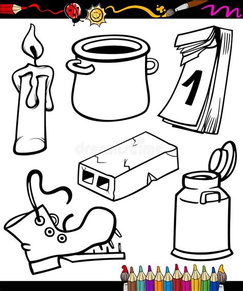 household objects cartoon illustration set stock vector illustration