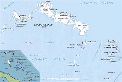 large detailed political map  turks  caicos islands  roads