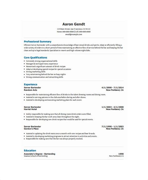 bartender resume template   word  document downloads