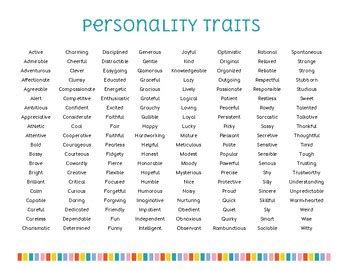 list  personality traits  counselor kasey tpt