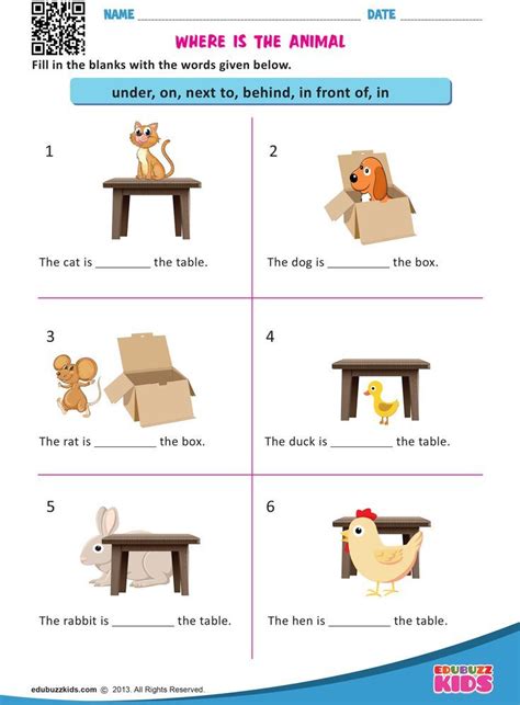 printable prepositions worksheets  kindergarten