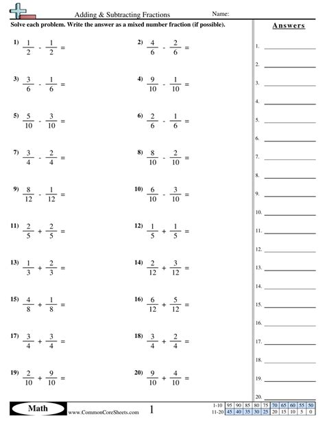 adding  subtracting fractions worksheets   adding
