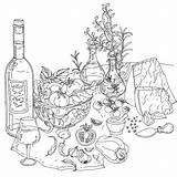 Italian Cuisine Coloring Book Food Vector Meditation Adult Preview sketch template