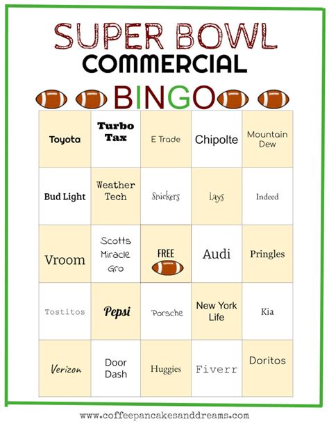 updated  super bowl commercial bingo game cards set   etsy