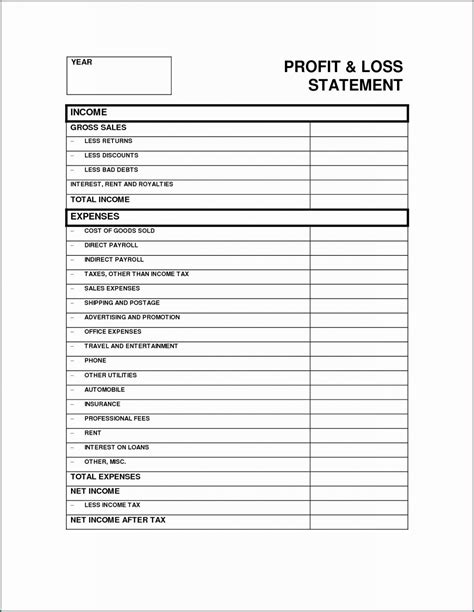 profit  loss printable form template business psd excel word  riset