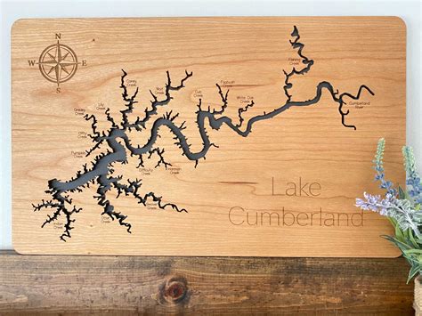 lake cumberland  map engraved wooden map  lake cumberland ky kentucky gift