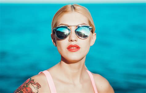 Wallpaper Face White Model Blonde Sunglasses Glasses Red