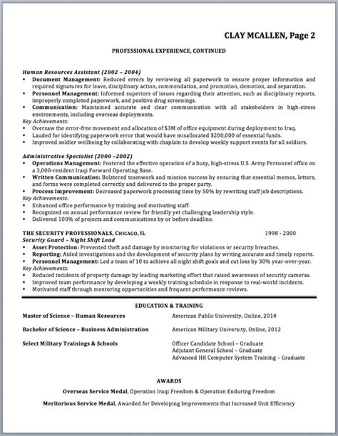 resume examples military  civilian  letter templates