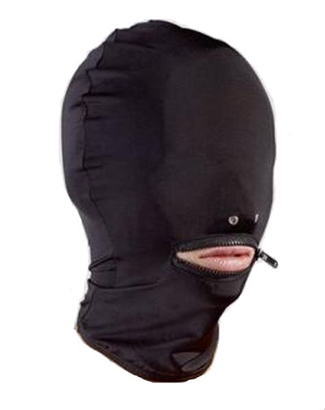 latex open mouth bondage restraints hood unisex spandex stretchy mask