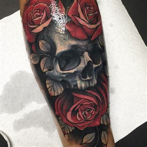 A Skull And Roses Tattoo Piece By Artist London Reese Intenze Ink