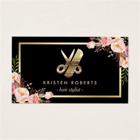 eye catching 3d gold scissors hair stylist floral business card diseño de uñas estetica