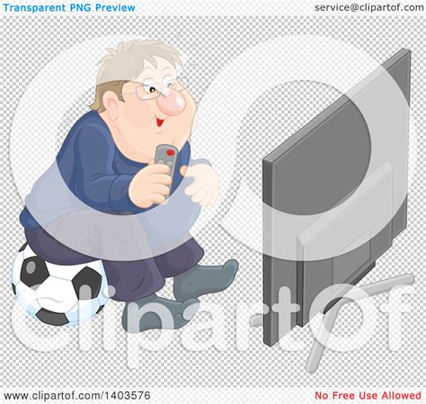Clipart Of A Chubby Caucasian Man Sitting On A Soccer Ball