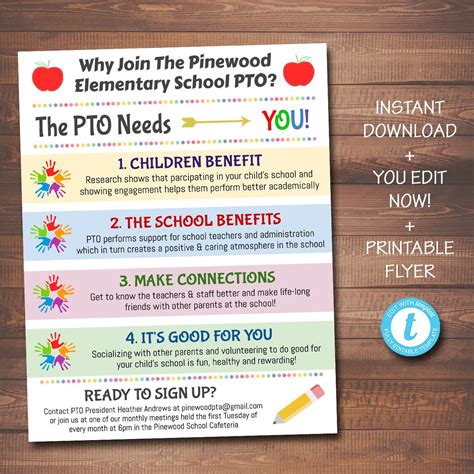 editable pto pta recruitment flyer printable handout school fundraiser event  volunteer