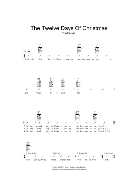 The Twelve Days Of Christmas Sheet Music Traditional Ukulele Chords