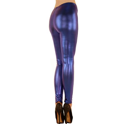 Womens Liquid Metallic Shiny High Waist Wet Look Leggings