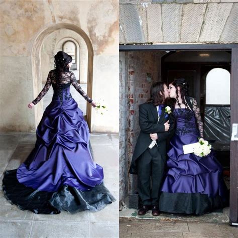 2016 Black And Royal Blue Gothic Wedding Dresses Long Sleeve Jacket