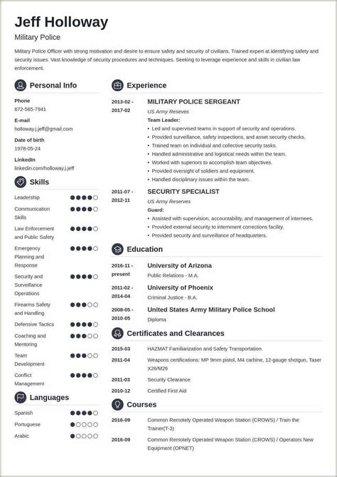 army officer  civilian resume examples resume  gallery
