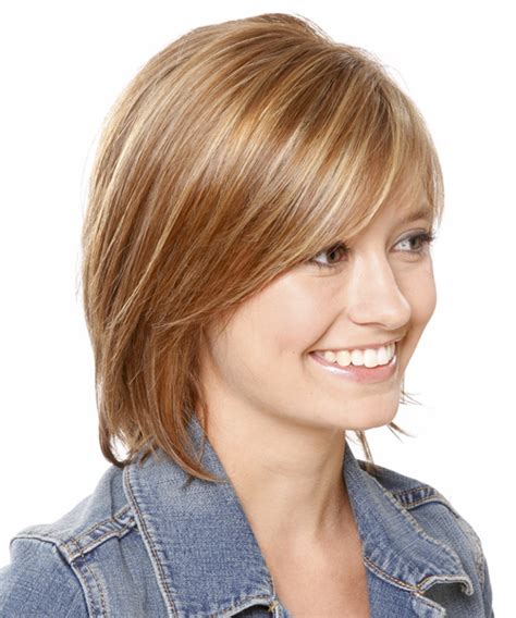 Medium Straight Layered Light Brunette Bob Haircut With