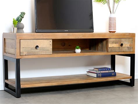 meuble tv bois recycle double plateau brisbane meubles tv pier import