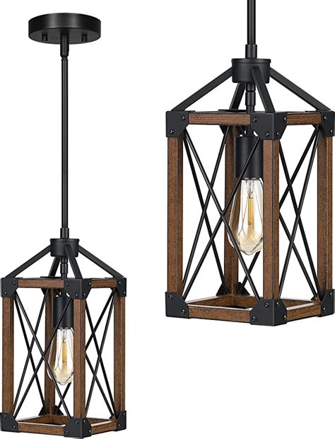 edishine farmhouse pendant light metal hanging light fixture  wooden grain finish