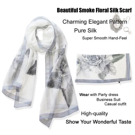 Sexy Beautiful Gray Floral Long Silk Scarf Shawl Wraps