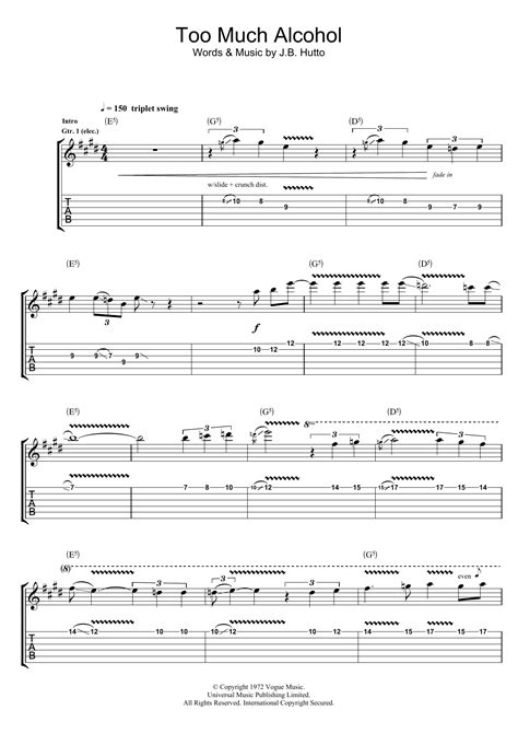 Too Much Alcohol Sheet Music Rory Gallagher Guitar Tab