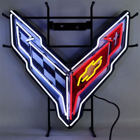 Chevrolet Corvette C8 Flags Emblem Neon Sign By Neonetics American Ikons