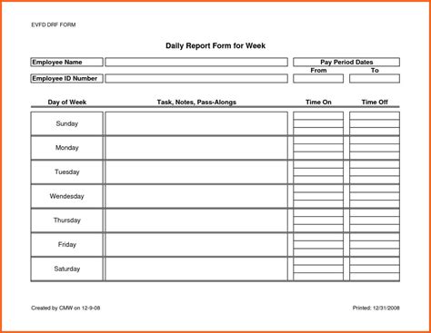 daily work report format sample  excel job january