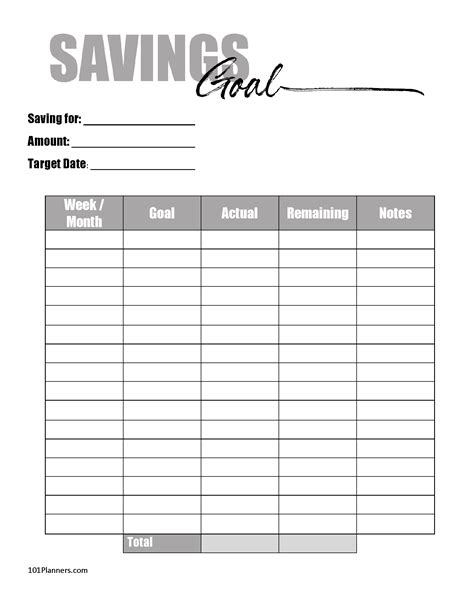 printable savings goal tracker  printable templates