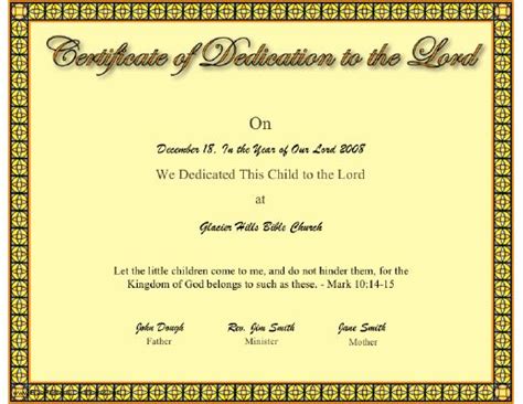 certificate  dedication   lord printable certificate baby