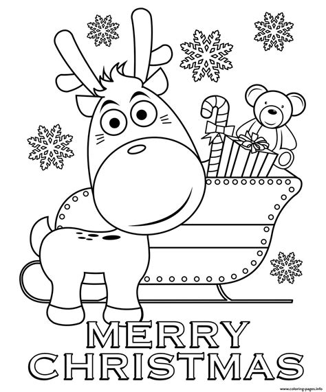 merry christmas reindeer  sleigh coloring page printable