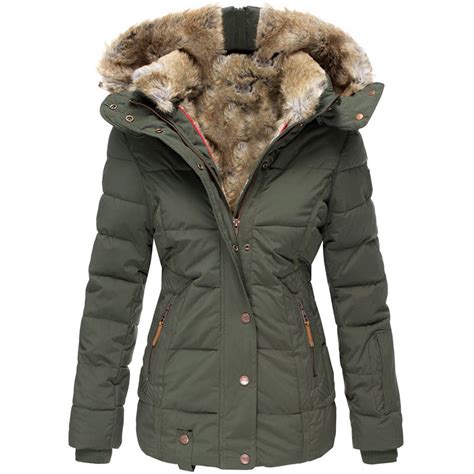 Sysea Womens Coats Winter Zipper Hooded Faux Fur Inside Warm Jackets