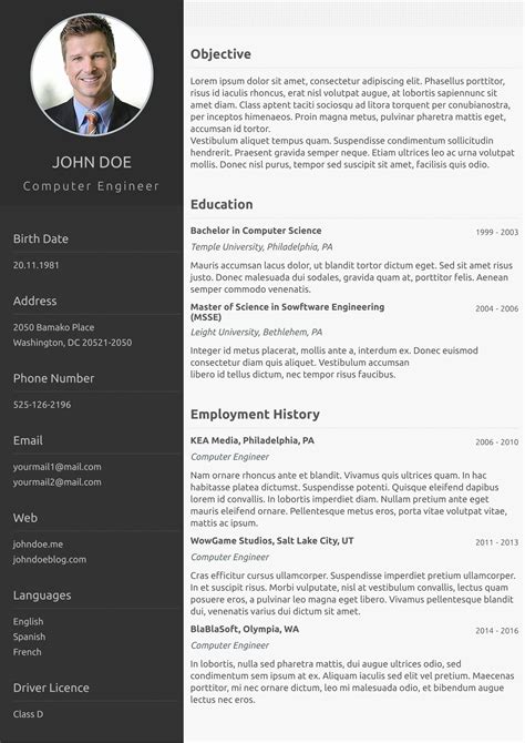 page resume template  inspirational  page classical cv