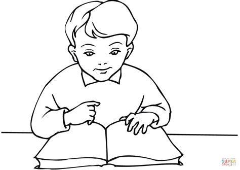 gambar school boy reading book coloring page  printable click pages
