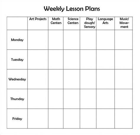 printable weekly lesson plan template preschool lesson plan