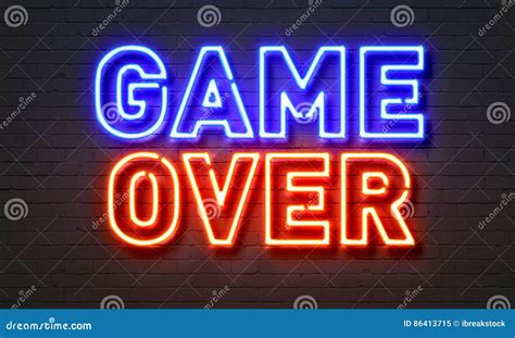 game  neon sign  brick wall background stock image image