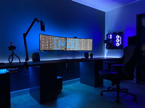 battle station wall mounted watercooled pc dual  ultrawide curved