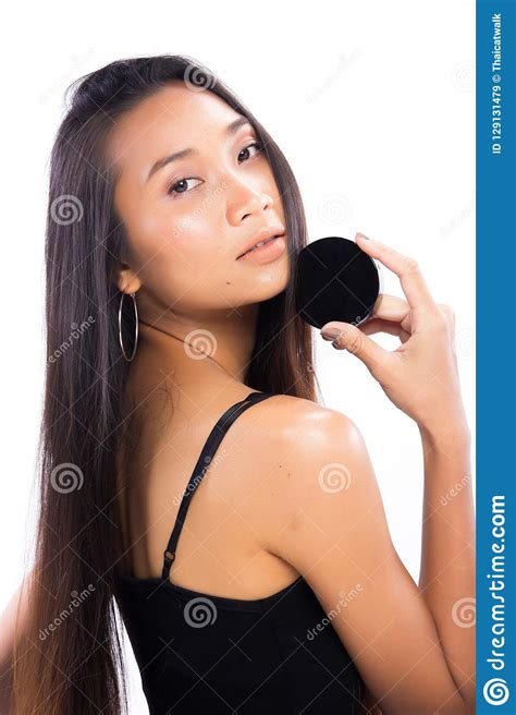 asian long straight black hair tan skin woman in black