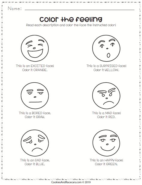 color  feelings worksheet    prek emotions worksheet pack