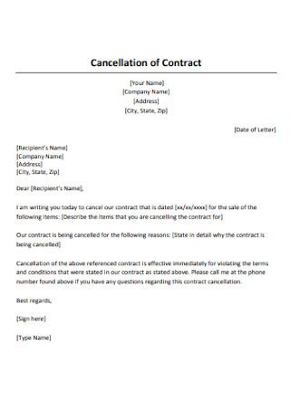 sample contract cancellation letters   ms word