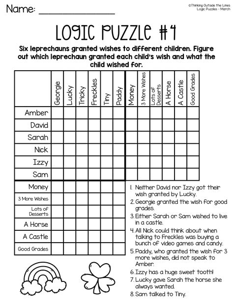 logic puzzles  answers printable printable logic puzzles