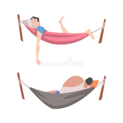 Male Lying In Hammock And Sleeping Vector Illustration Stock Vector