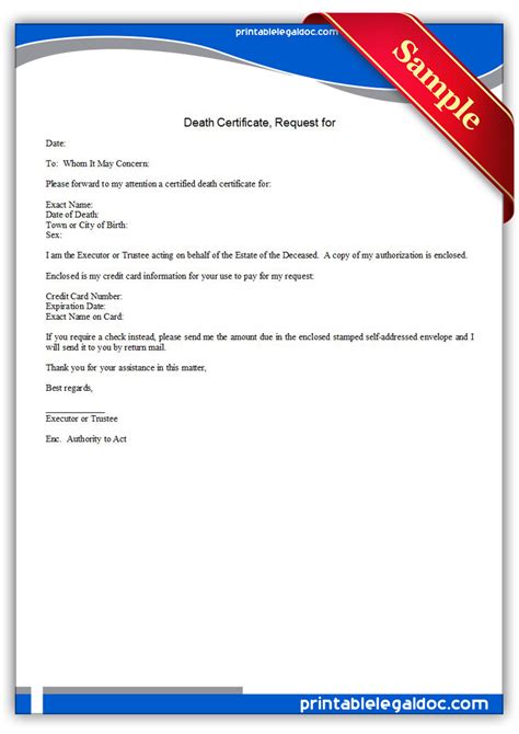printable death certificate request  form generic