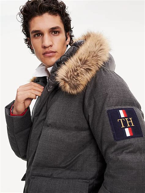 icon faux fur hooded puffer jacket grey tommy hilfiger