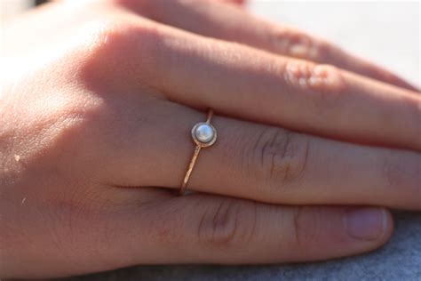 tiny pearl ring   gold pearl engagement ring solid  gold