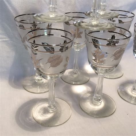 9 Mid Century Modern Libbey Silver Leaf Frosted Wine Glasses Chairish