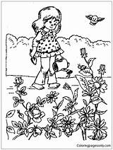 Watering Little Girl Coloring Flowers Pages Color Coloringpagesonly sketch template