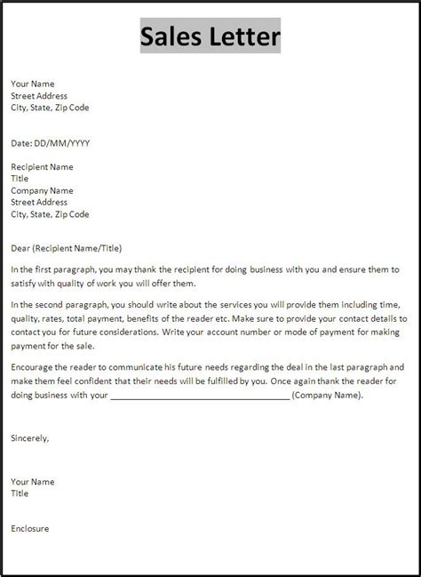 Monthly Sales Letter Free Word Templates