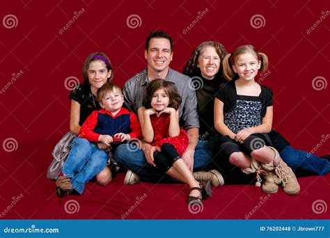 family portrait  red stock photo image  mother brother