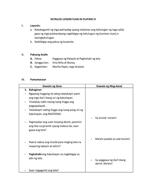 detailed lesson plan in filipino grade 8 lesson plan in filipino how
